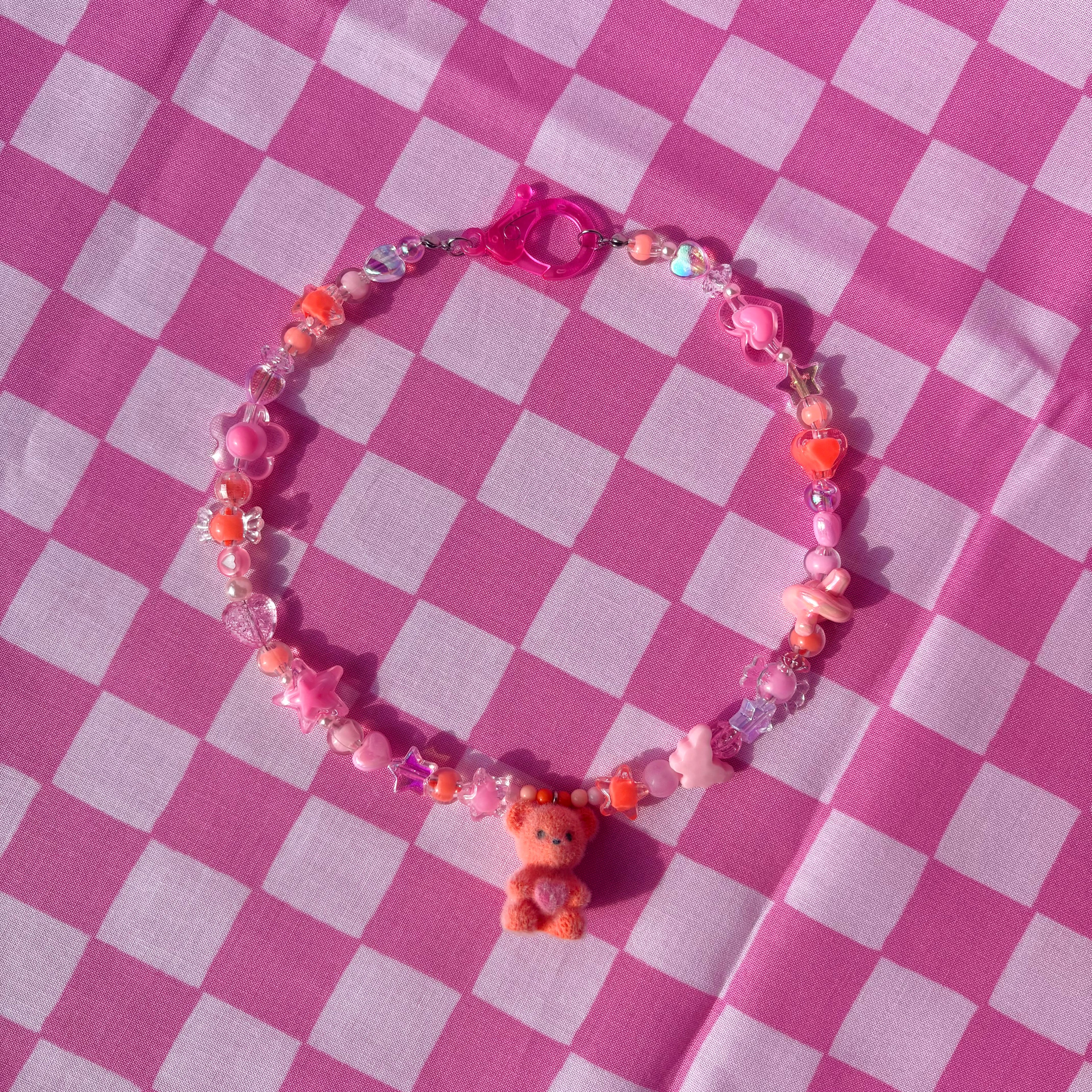 FUZZY BEAR Y2K Beaded Necklace ·˚ ༘ ⋆.𐙚 ̊