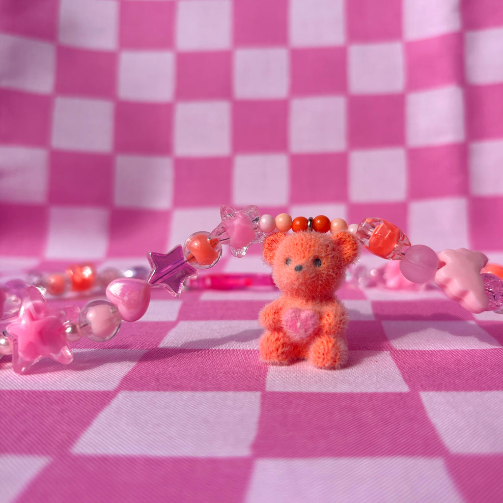 FUZZY BEAR Y2K Beaded Necklace ·˚ ༘ ⋆.𐙚 ̊