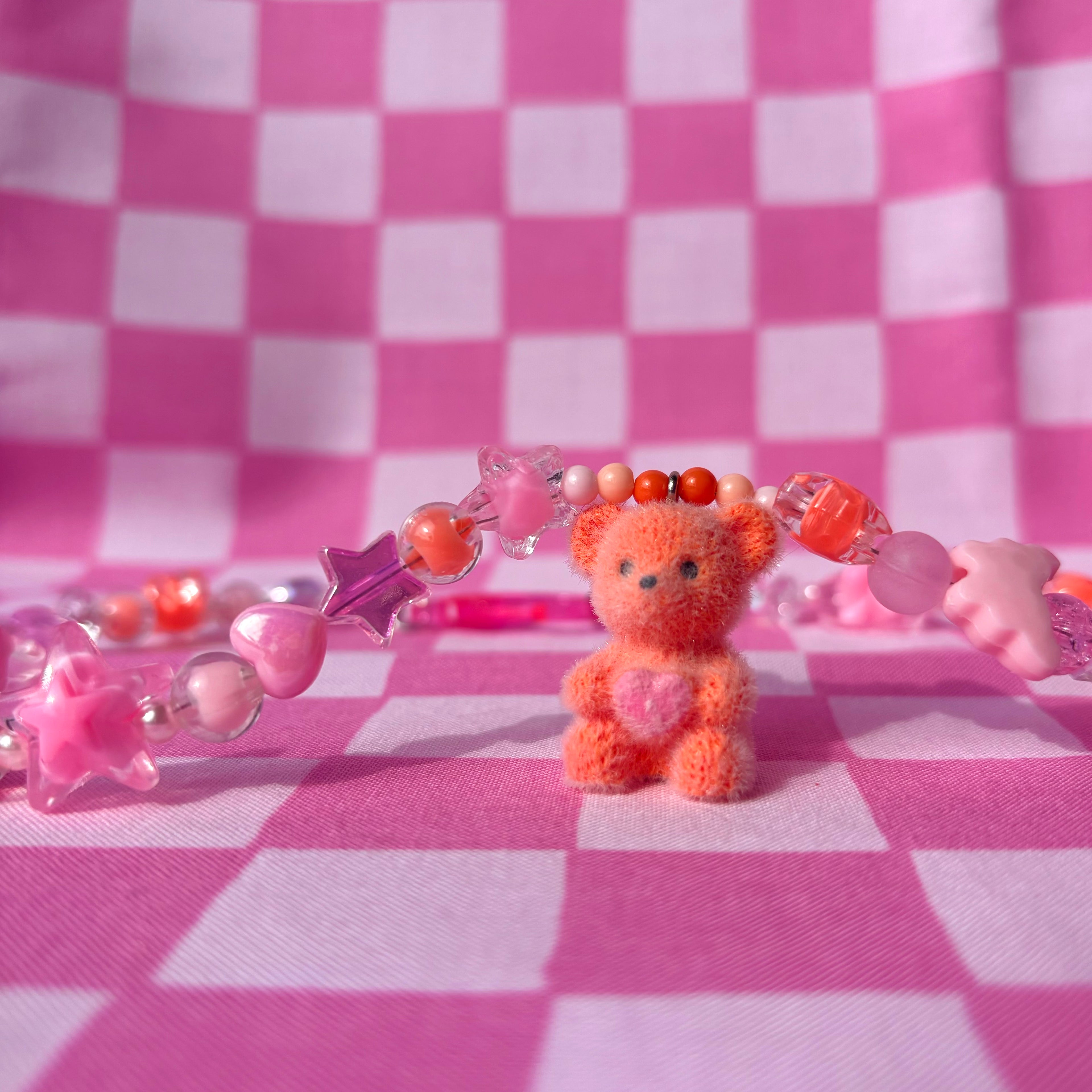 FUZZY BEAR Y2K Beaded Necklace ·˚ ༘ ⋆.𐙚 ̊