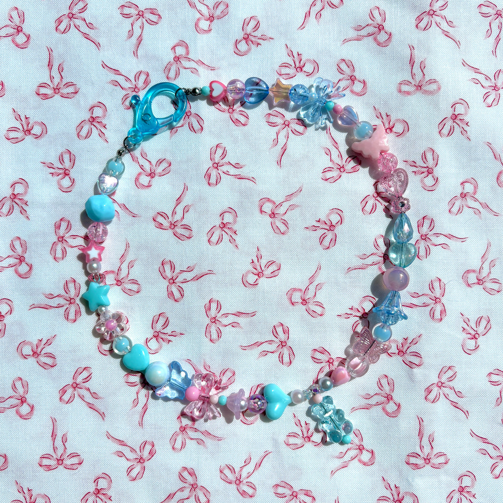 BLUE GUMMY BEAR Y2K Beaded Necklace