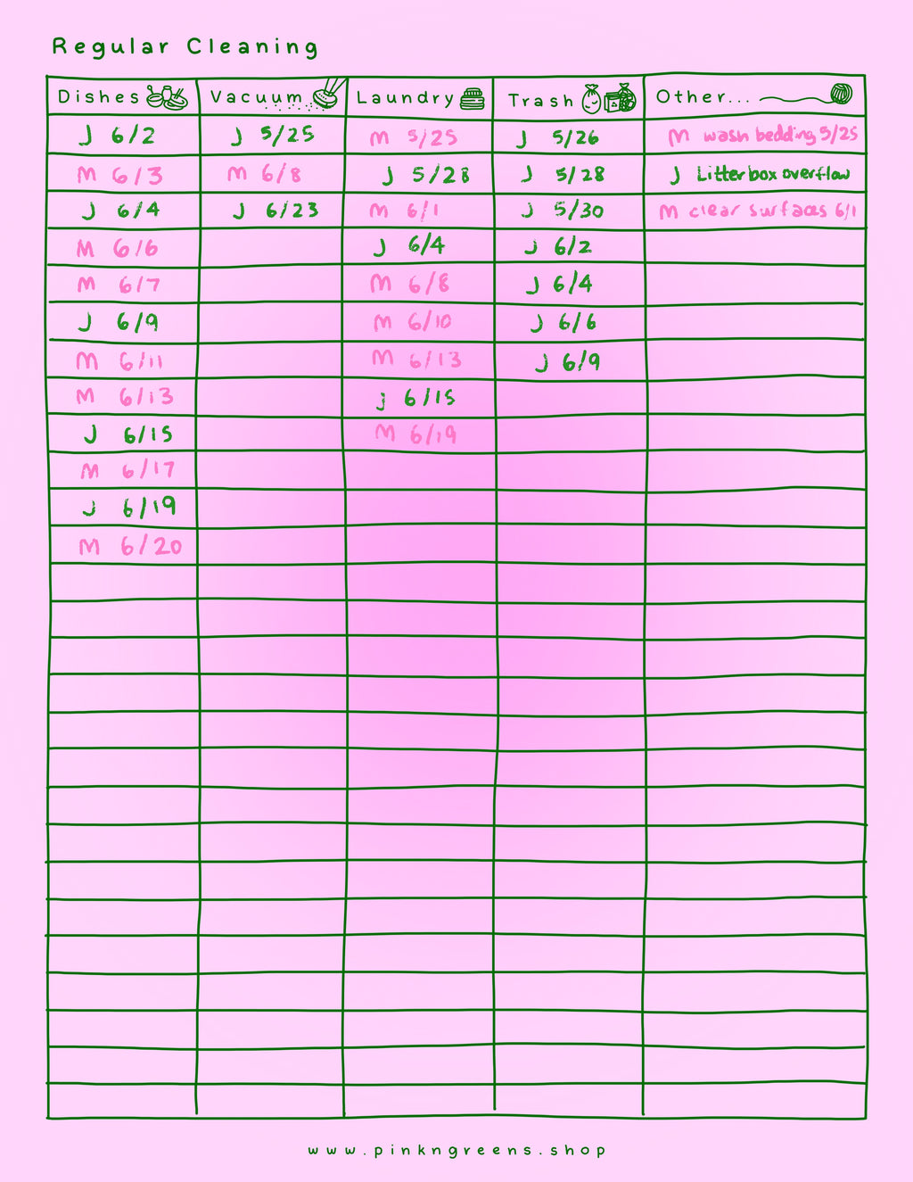 ADHD CLEANING CHARTS