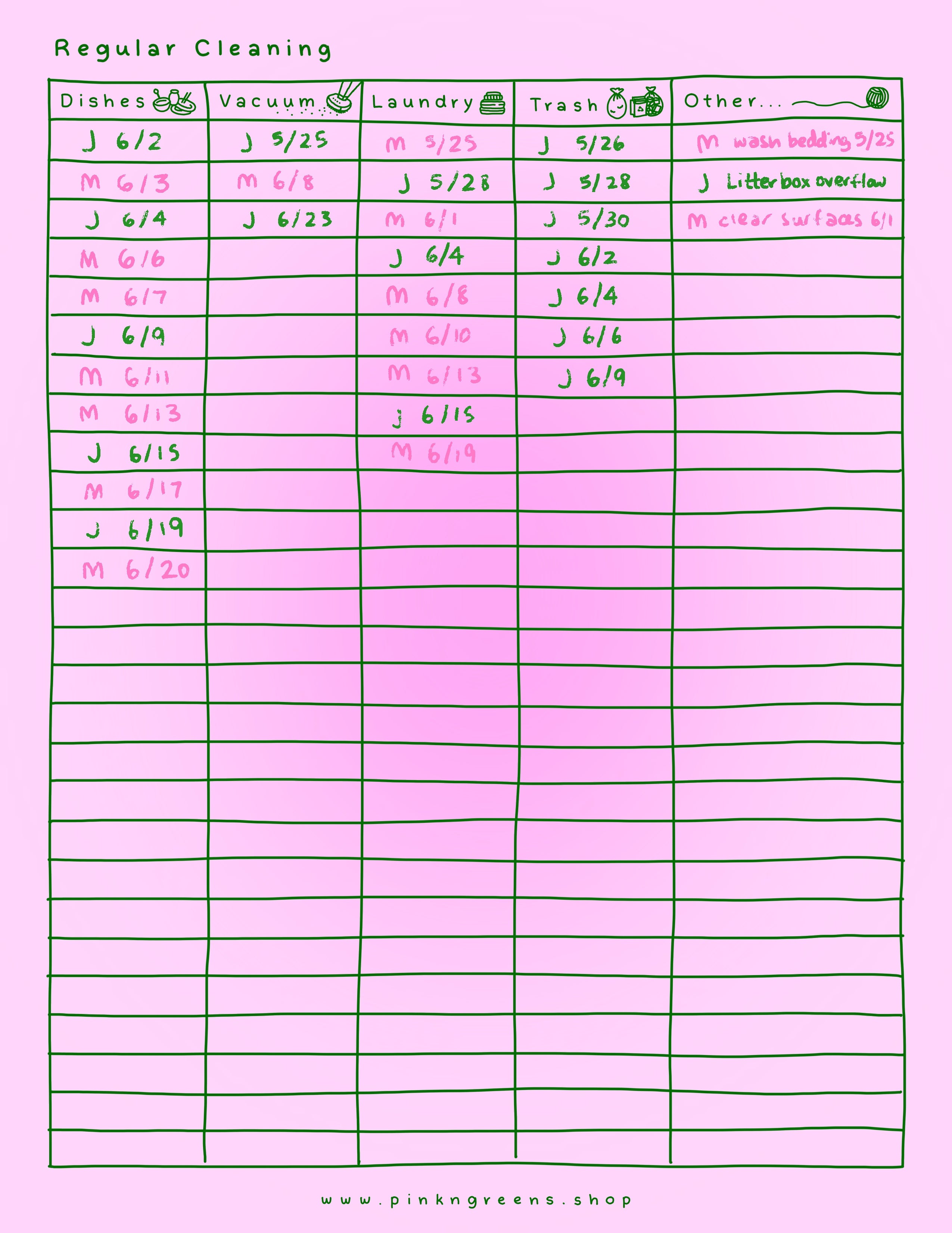 ADHD CLEANING CHARTS